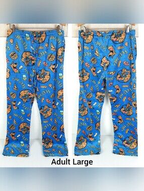 Scooby-Doo Feed Me Adult Large Blue Drawstring Pajama Sleep Pants C11